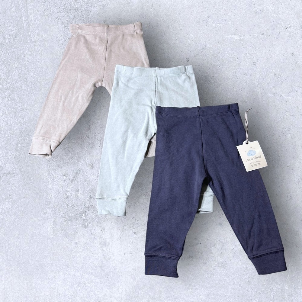 NEW Cloud Island 3-Pack Pants Baby Infant 12M Blue Gray Cotton‎ Blend Leggings